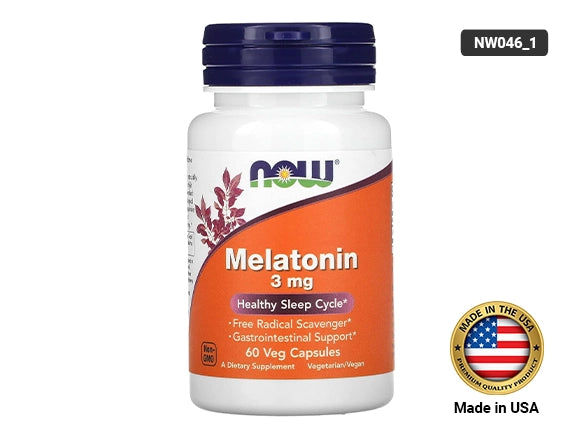 NOW Melatonin 3mg 60 Veg Capsules - Helps Healthy Sleep Cycle